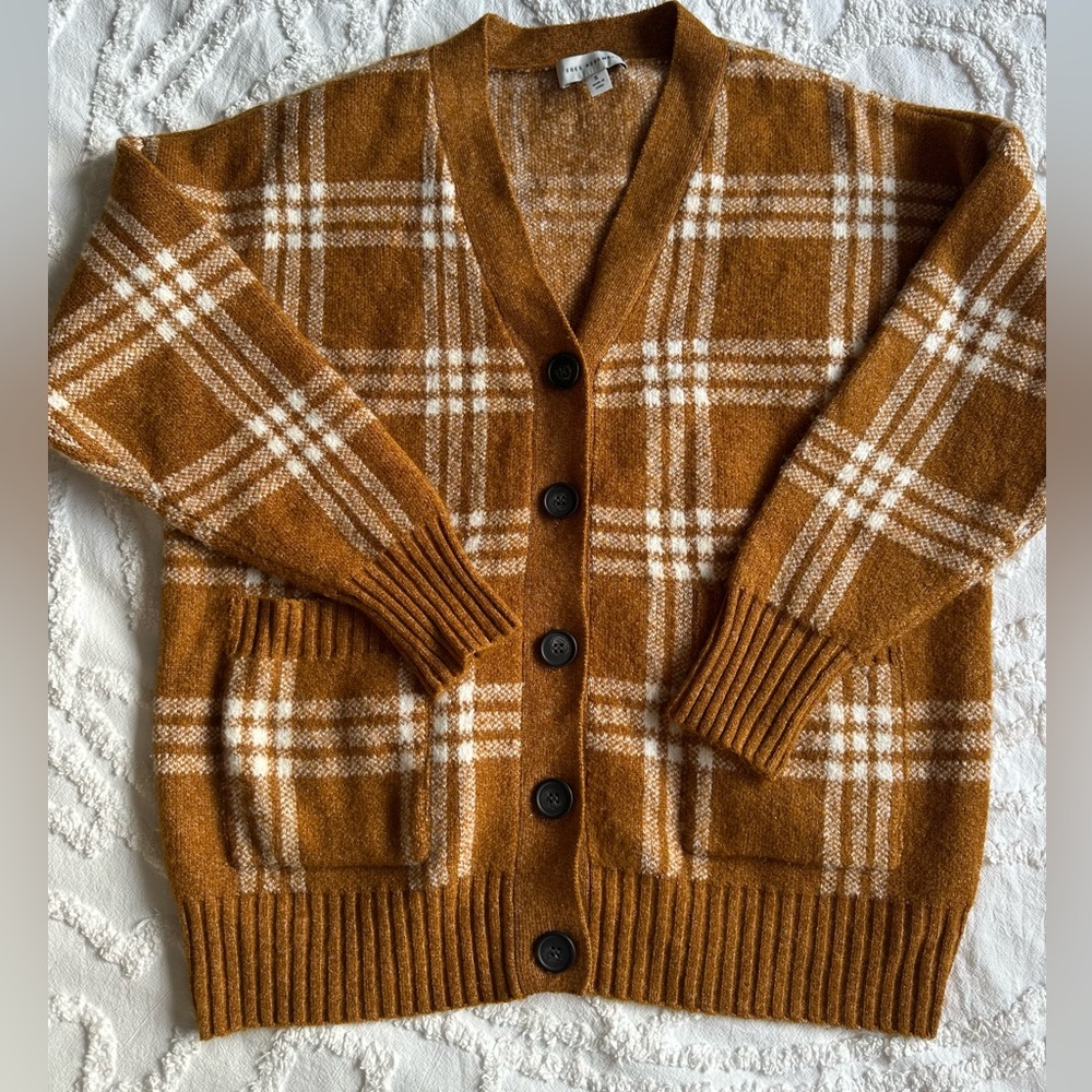 Burnt Orange Plaid Cropped Cardigan Sweater Free‎ Assembly Size Small